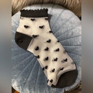 Sheer Ankle Socks 🖤 Hearts | Black Hearts Design & Trim Sheer Nylon